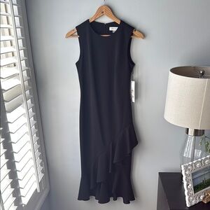 NWT Calvin Klein Ruffle Trim Black Sleeveless Dress‎